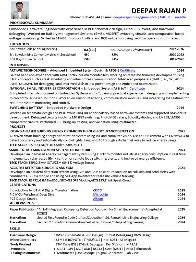 Deepak Rajan P - Embedded Hardware Design | PDF | Embedded System ...
