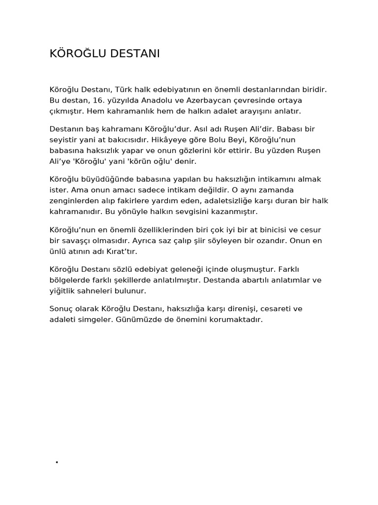 Koroglu Destani Konusma Final | PDF