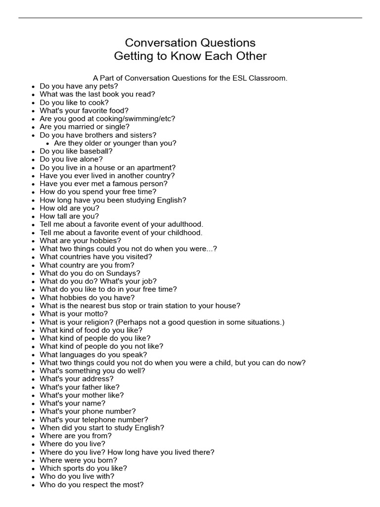 Getting To Know Each Other | PDF