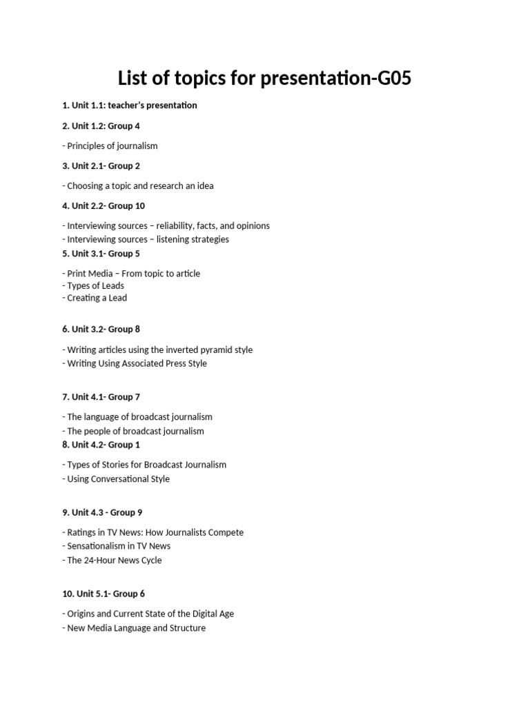 List of Topics For Class Presentation-G05 | PDF