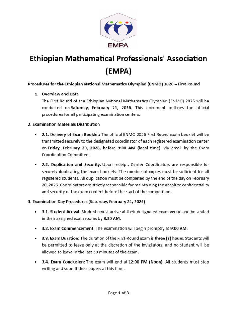 Procedures of ENMO 2026 Round-One | PDF