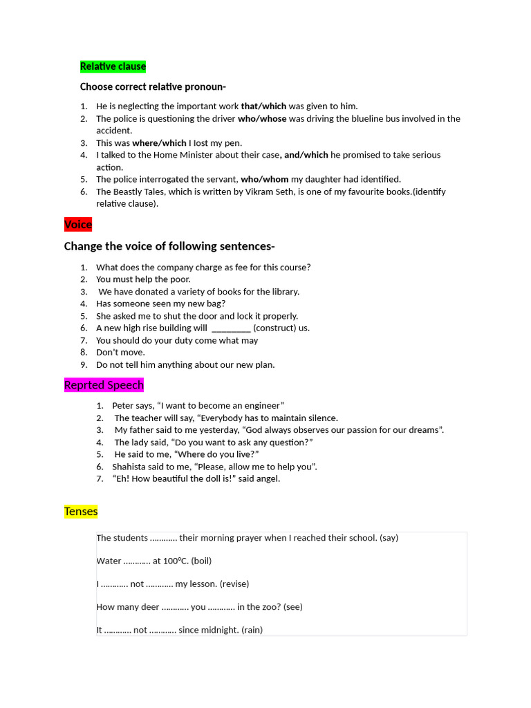 Consolidated Grammar WS 8 | PDF