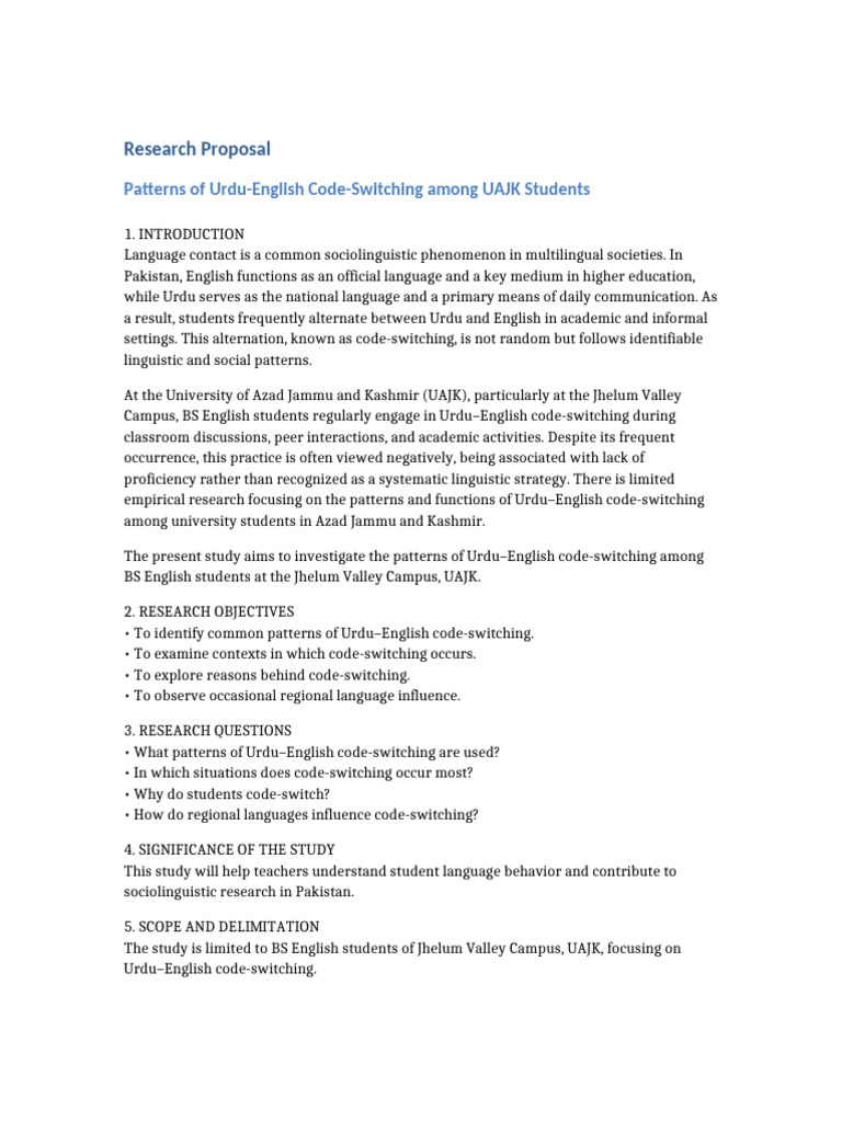 Urdu English Code Switching Proposal | PDF