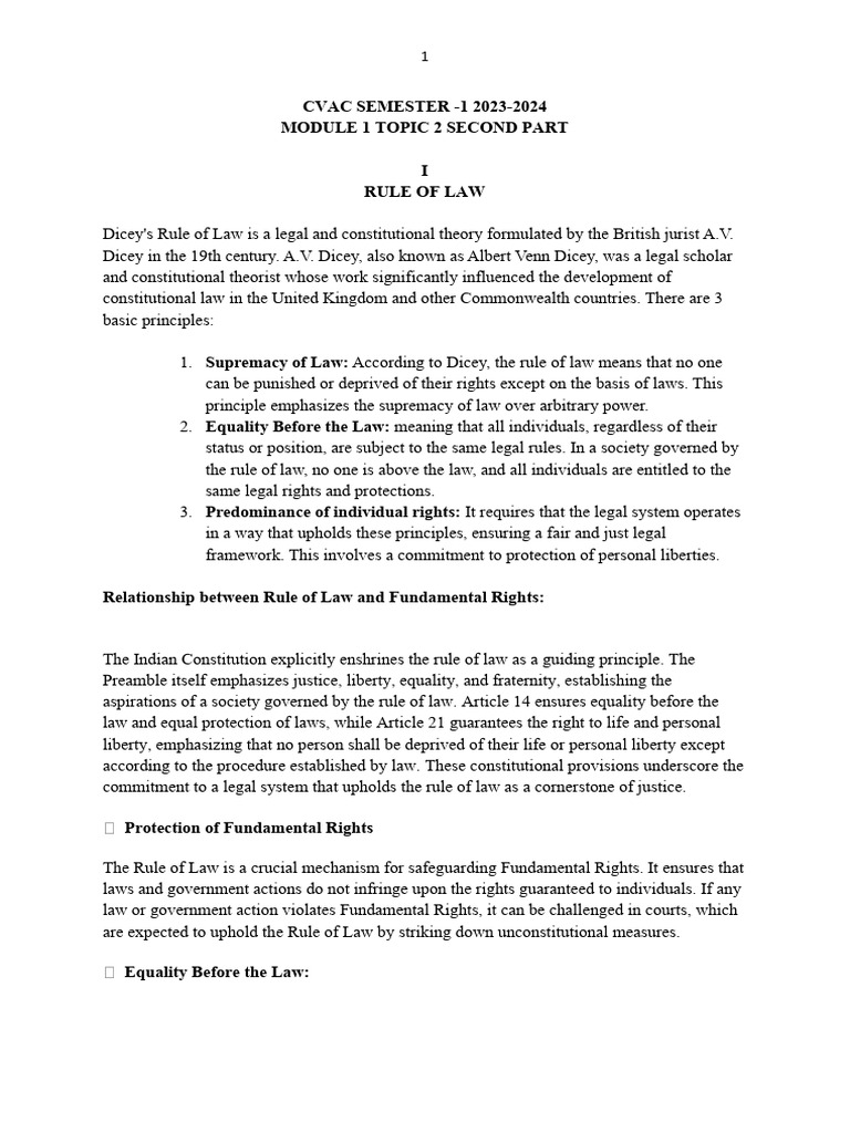 CVAC SEMESTER - 1 2023-2024 Module 1 Topic 2 Second Part I Rule of Law ...