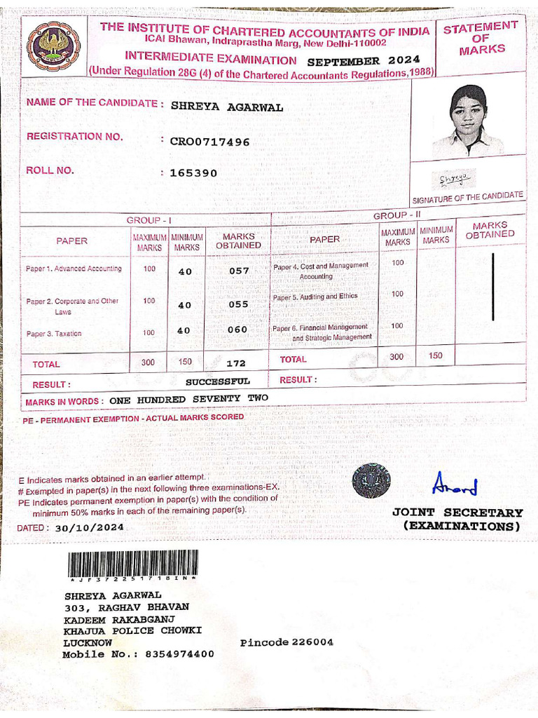 Marksheet-CA Inter Compressed | PDF