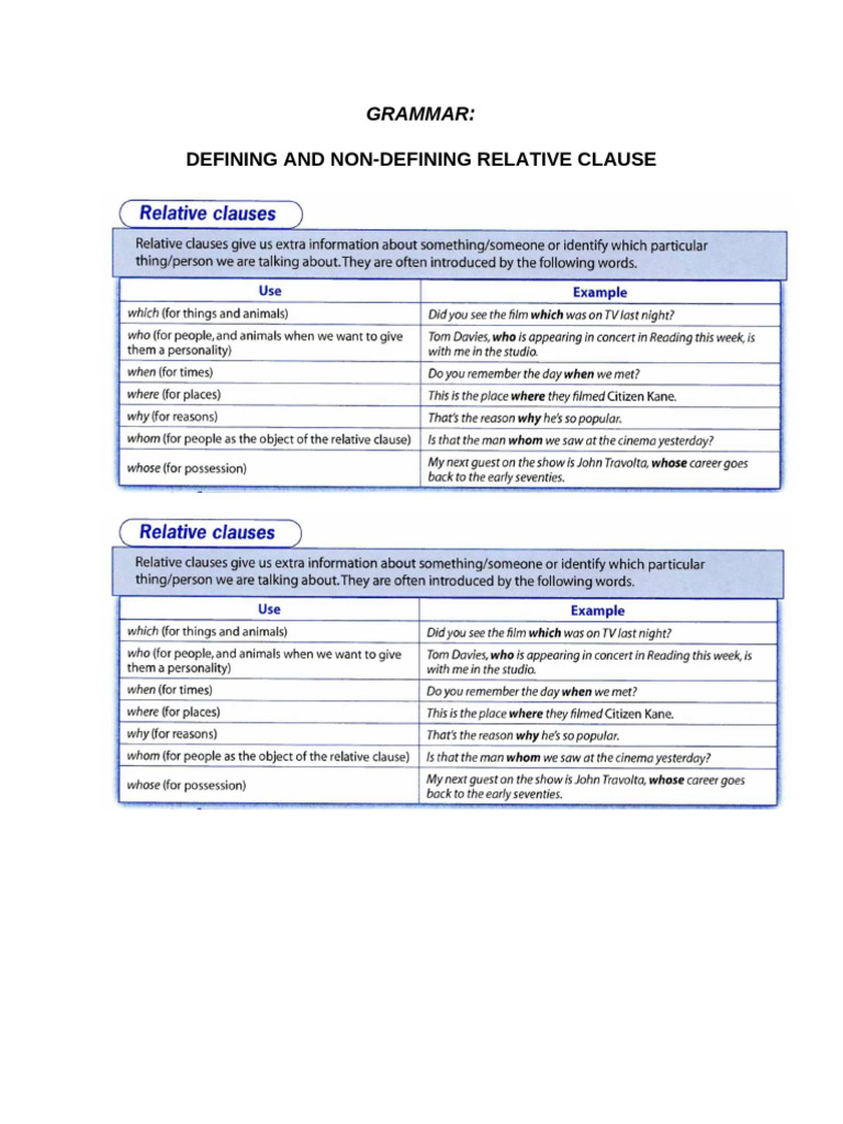 Grammar - Defining and Non-Defining Relative Clause | PDF