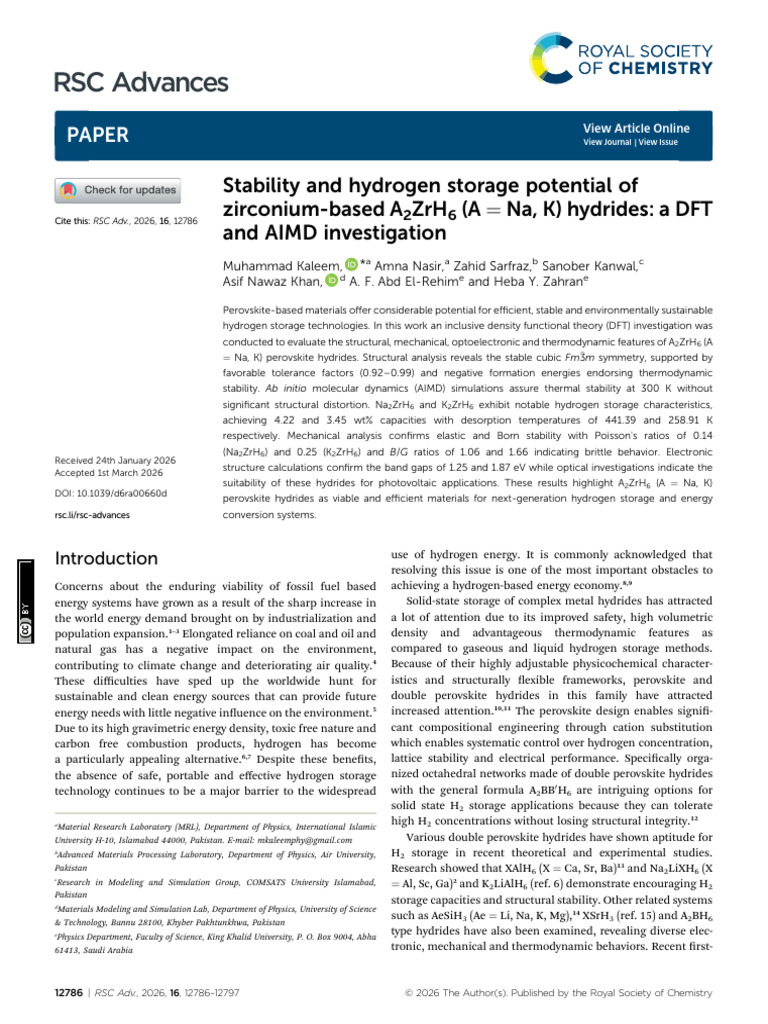 RSC Advances: Paper | PDF | Hydrogen | Temperature
