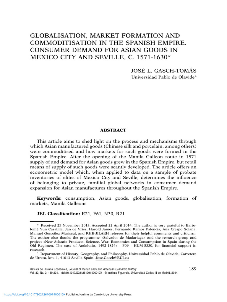 Globalisation Market Formation and Commoditisation in The Spanish ...