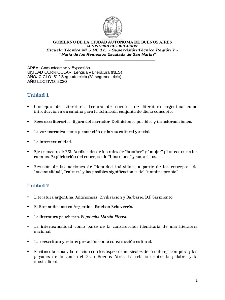 5°año Lengua y Literatura Programa 5to Previas | PDF | Escritura