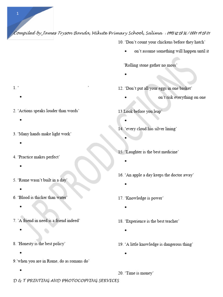 Proverbs and Their Meanings PDF | PDF | Knowledge | Proverb