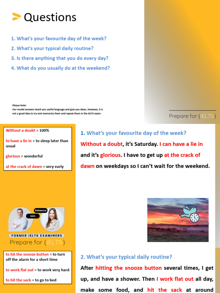 IELTS Speaking Part 1 - Days of The Week | PDF