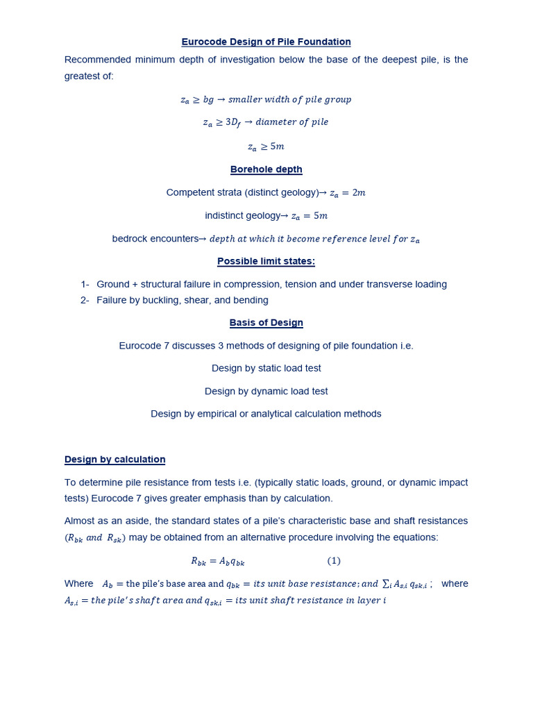 Eurocode Design of Pile Foundation Exercise 1 | PDF | Buckling | Bending