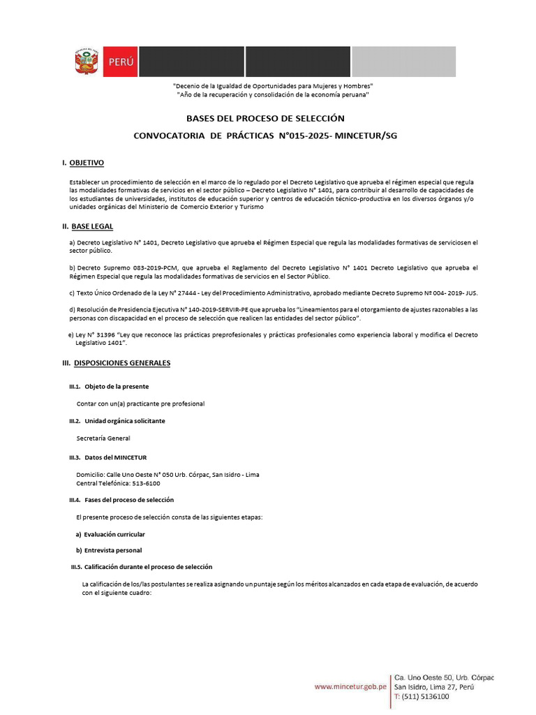 Base de Convocatoria de Practicas N 015-2025 | PDF | Traducciones