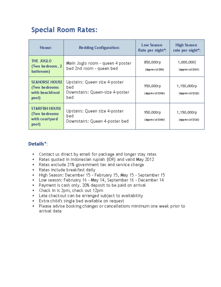 Special Room Rates | PDF