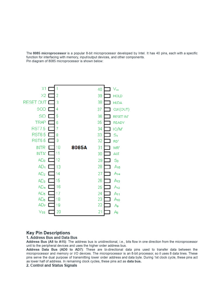 8085 40 Pin Ic and Control Signals | PDF | Input/Output | Microprocessor