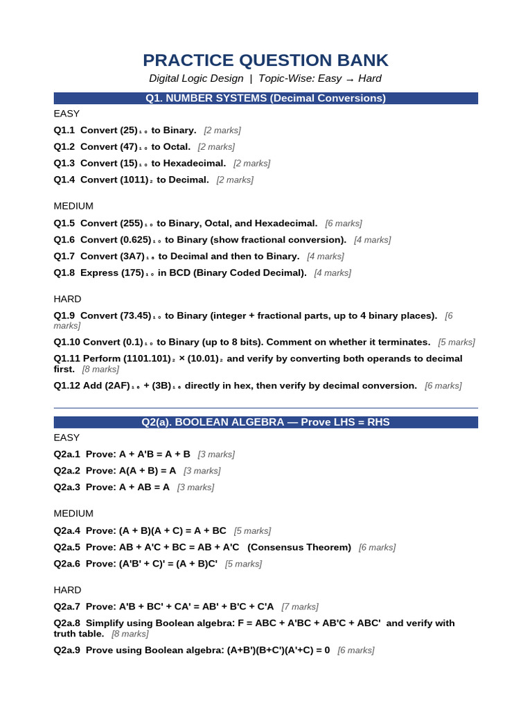 DLD Questions PastPapers | PDF | Logic Gate | Mathematical Logic