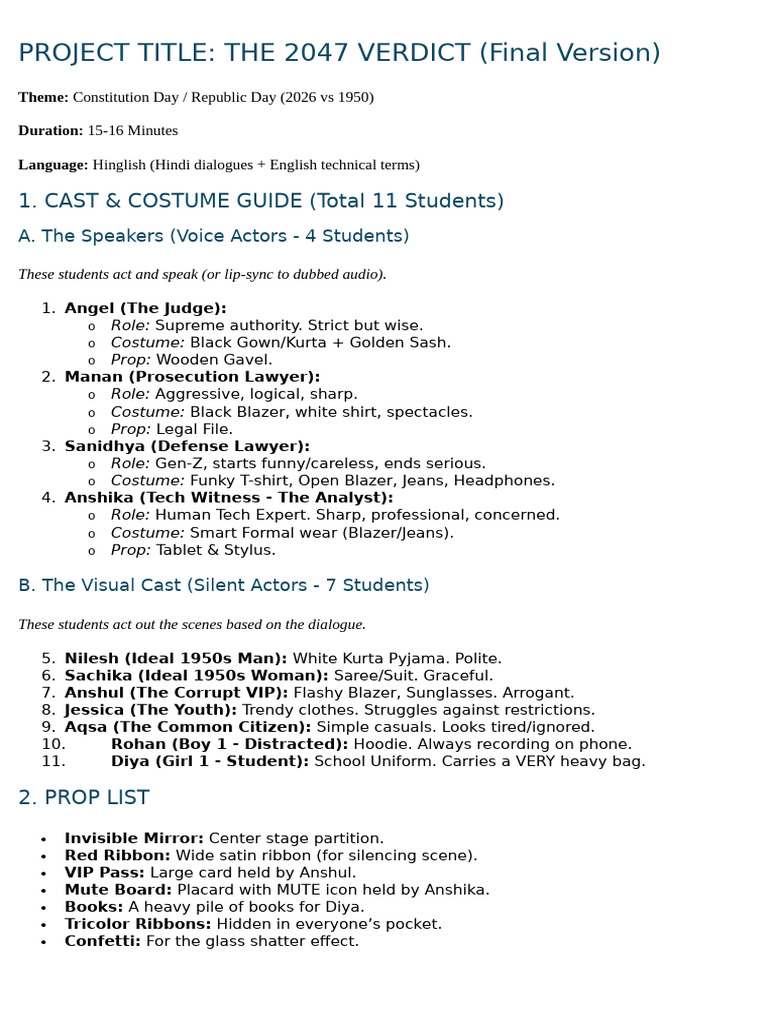 PROJECT TITLE: THE 2047 VERDICT (Final Version) : 1. CAST & COSTUME ...