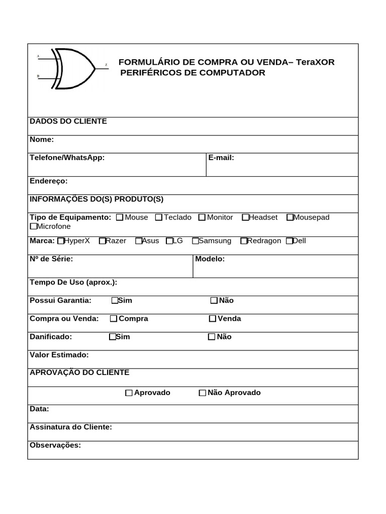 Formulário de Compra Ou Venda - Arthur Trindade e Asafe Gonçalves | PDF