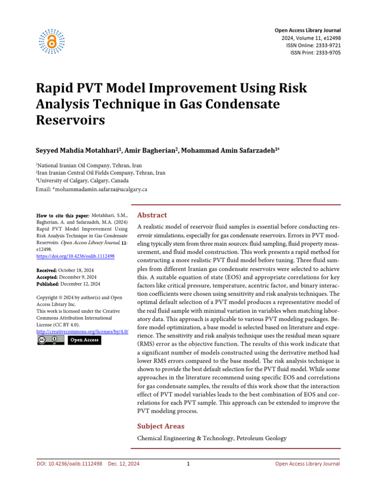 Rapid PVT Model Improvement Using Risk Analysis Technique in Gas ...
