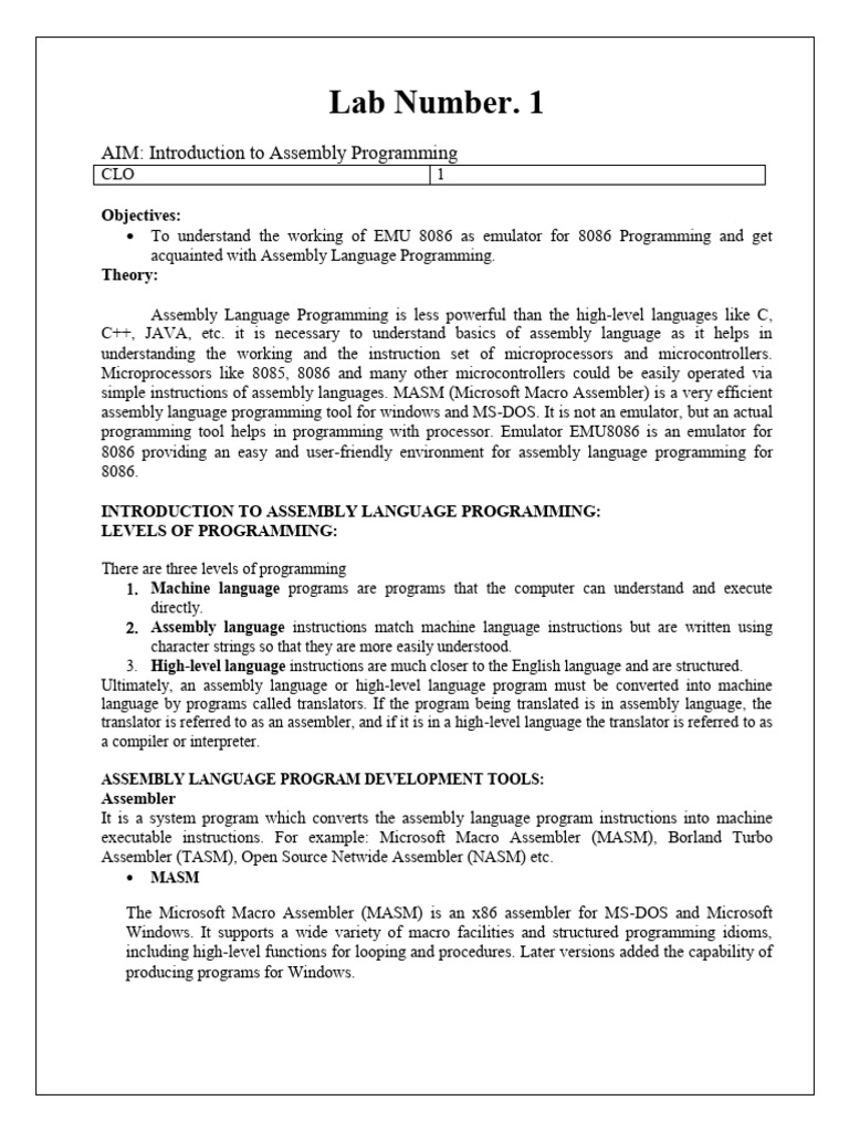 Lab 1 | PDF | Assembly Language | Computer Program