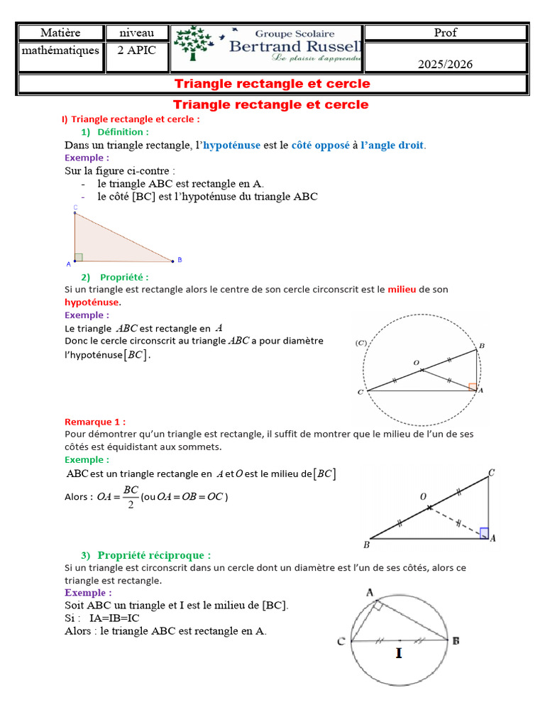 Triangle Rectangle Et Cercle | PDF | Triangle | Cercle