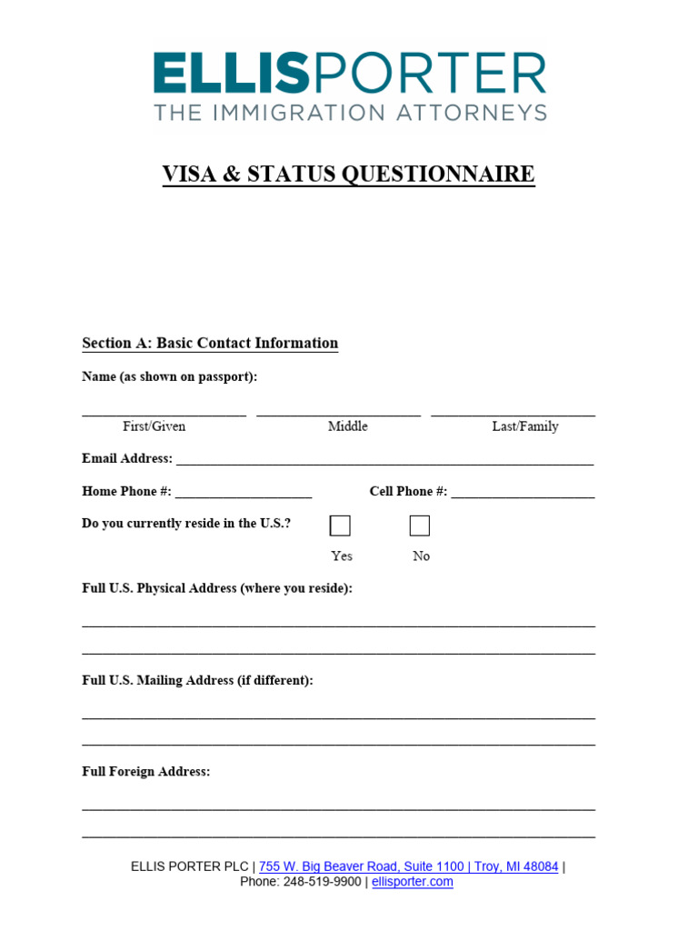 Visa & Status Questionnaire | PDF