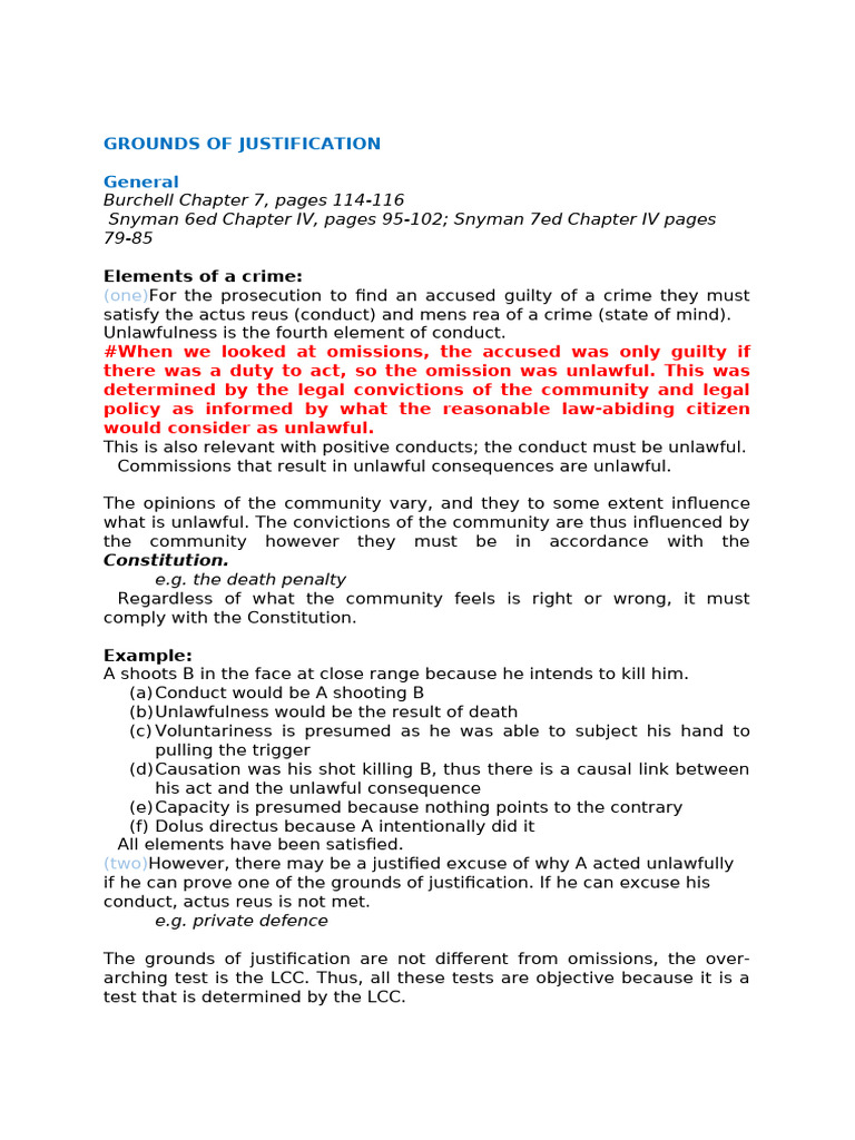 Grounds of Justification Self Notes | PDF | Burden Of Proof (Law) | Assault