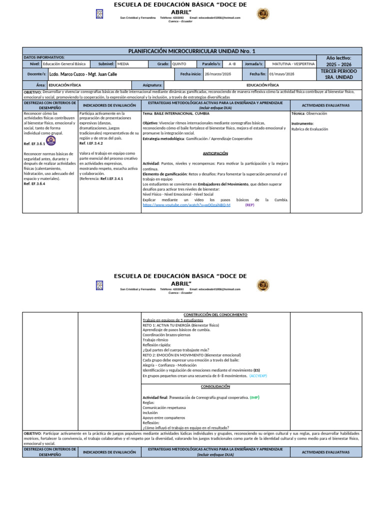 Planificacion - Quinto Egb - 3 - Unidad 1 - 2025 - 2026 | PDF ...