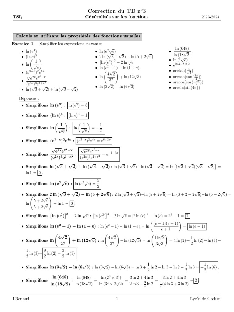 Correction TD3 Géné Fonctions | PDF | Fonctionnalités et modélisations ...