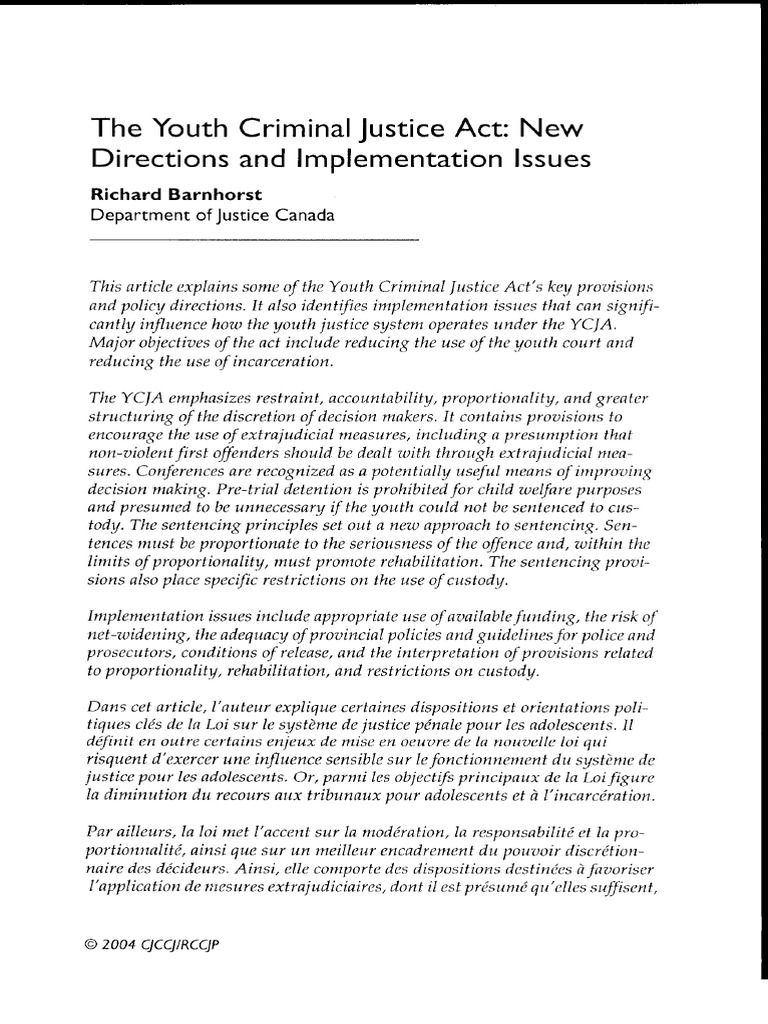 The Youth Criminal Justice Act | PDF