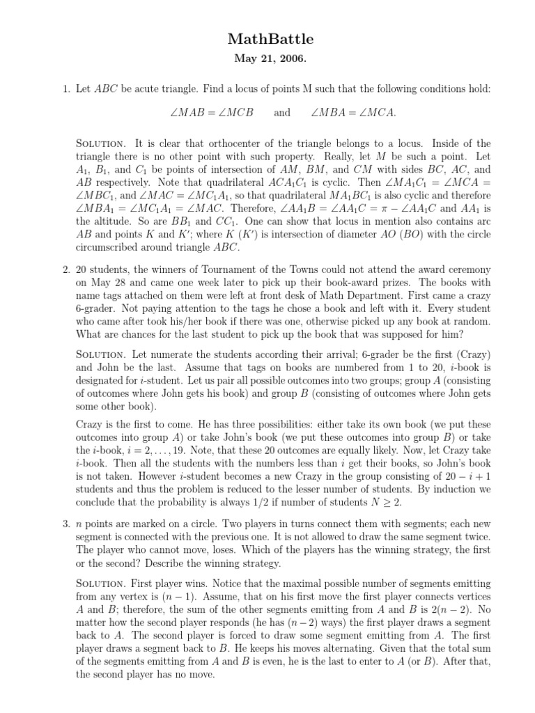 Math Battle 23 | PDF | Mathematics | Euclidean Geometry