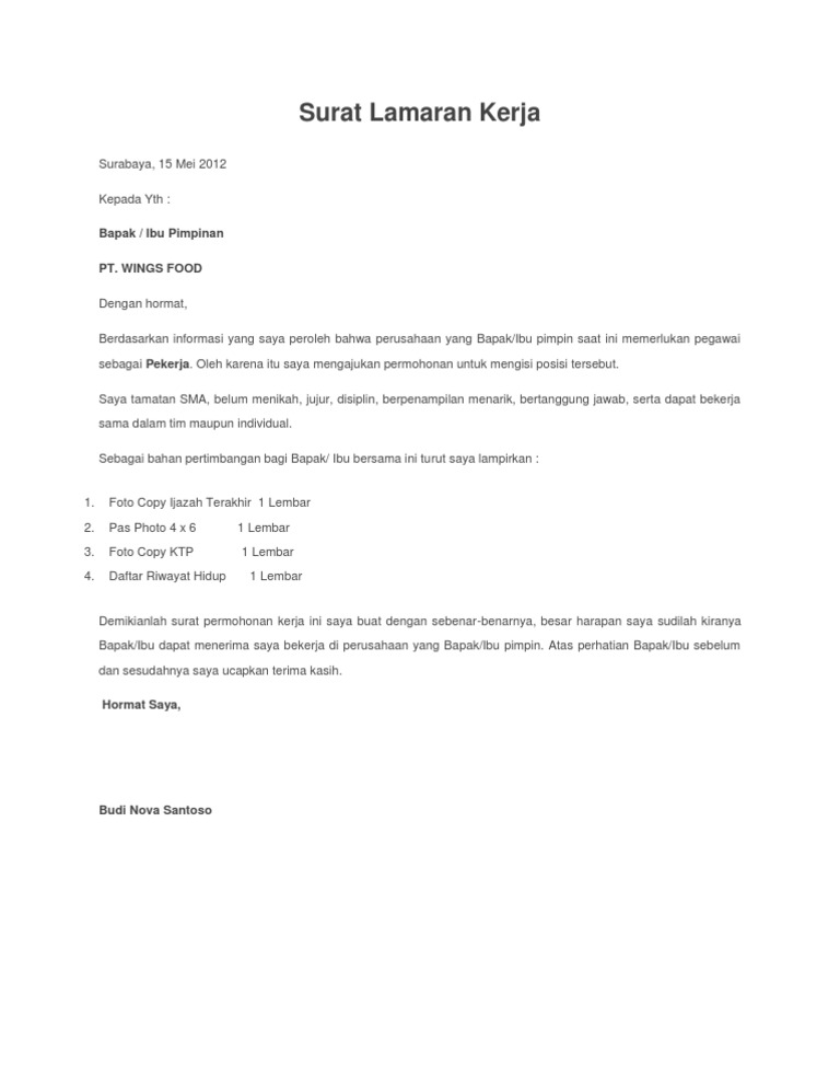 Contoh Surat Lamaran Kerja