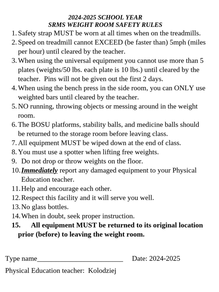 Orlando Vega - Weight Room Safety Rules 2 Final | PDF