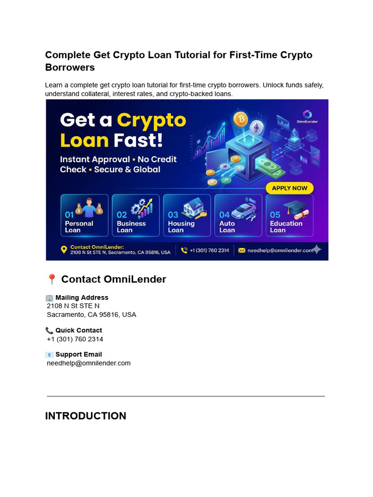 Complete Get Crypto Loan Tutorial For First-Time Crypto Borrowers) | PDF