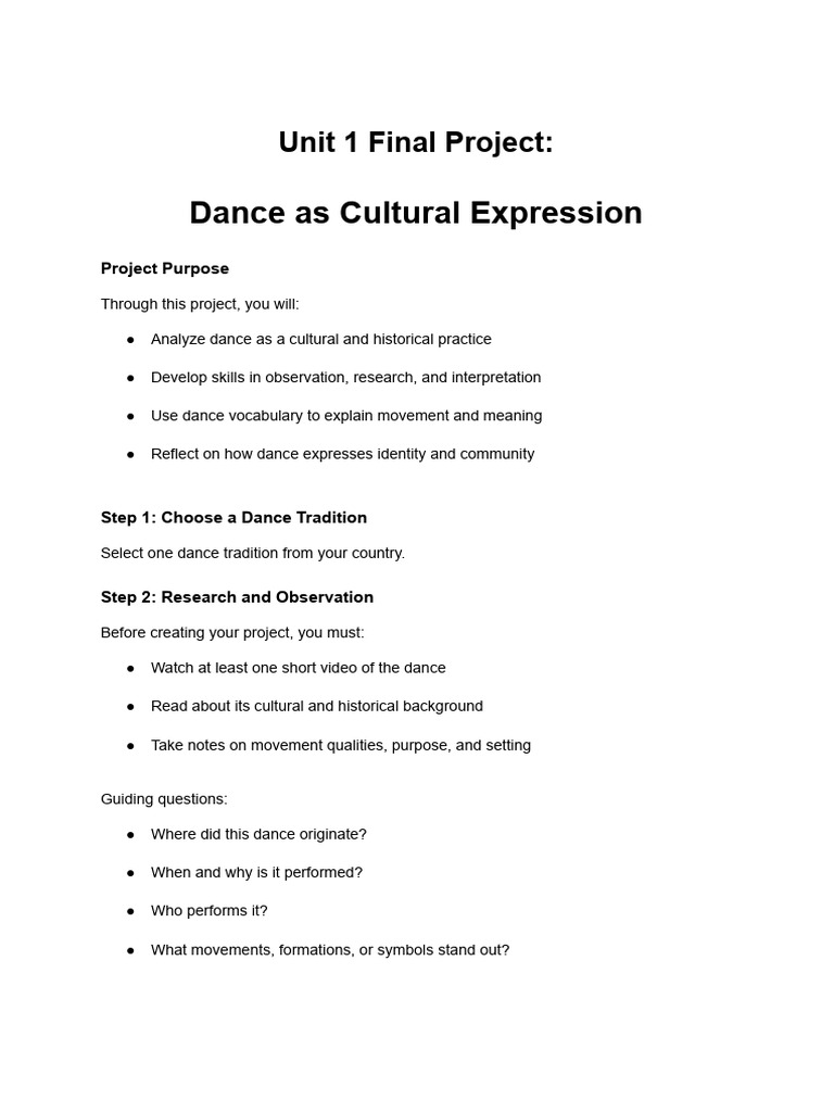 Unit 1 Final Project - Dance As Cultural Expression | PDF