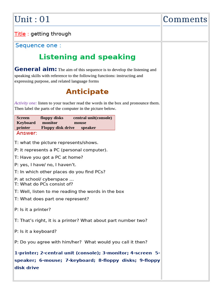 First Year Unit One 01 | PDF | Consonant | English Language