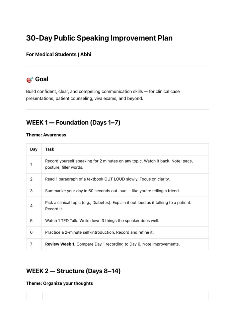 30 Day Public Speaking Plan | PDF | Public Speaking | Human Communication
