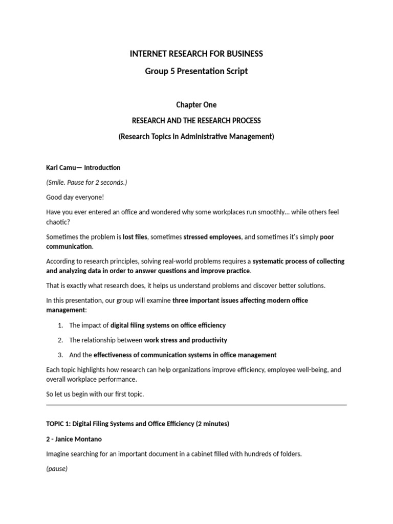 Chapter 1 Group 5 Presentation Script | PDF | Occupational Stress ...