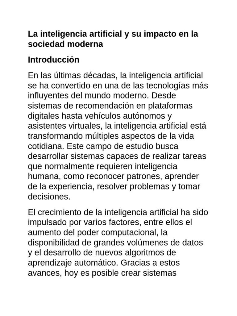 La Inteligencia Artificial y Su Impacto en La Sociedad Moderna | PDF ...
