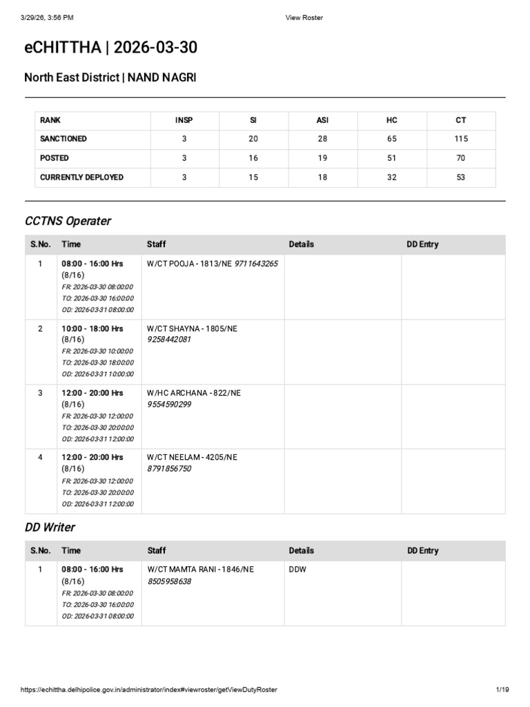 View Roster DT 30-03-2026 | PDF