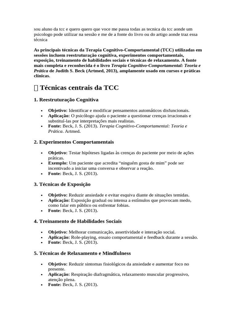 Técnicas Centrais Da TCC: 1. Reestruturação Cognitiva | PDF | Terapia ...