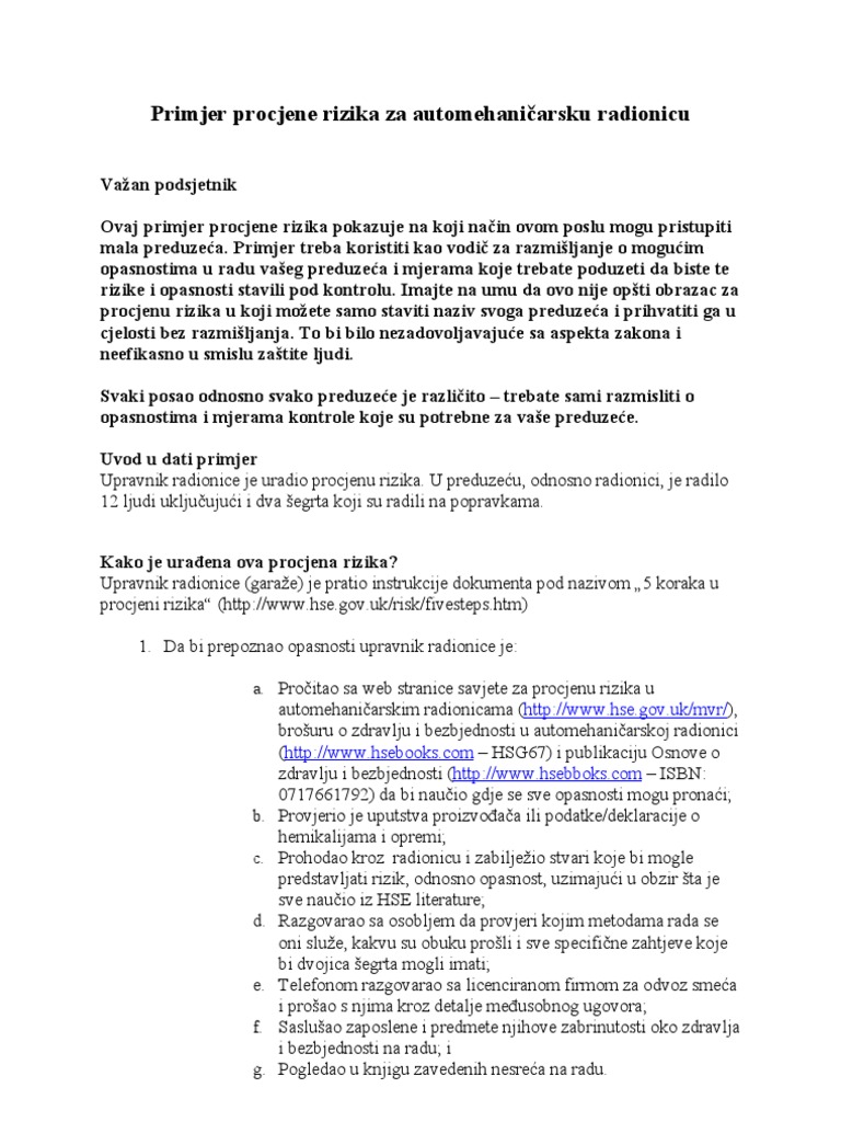 Primjer Procjene Rizika | PDF