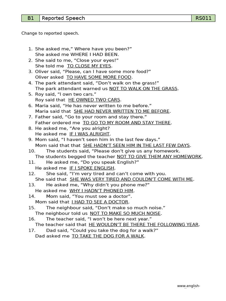 Reported Speech Practice-1 | PDF