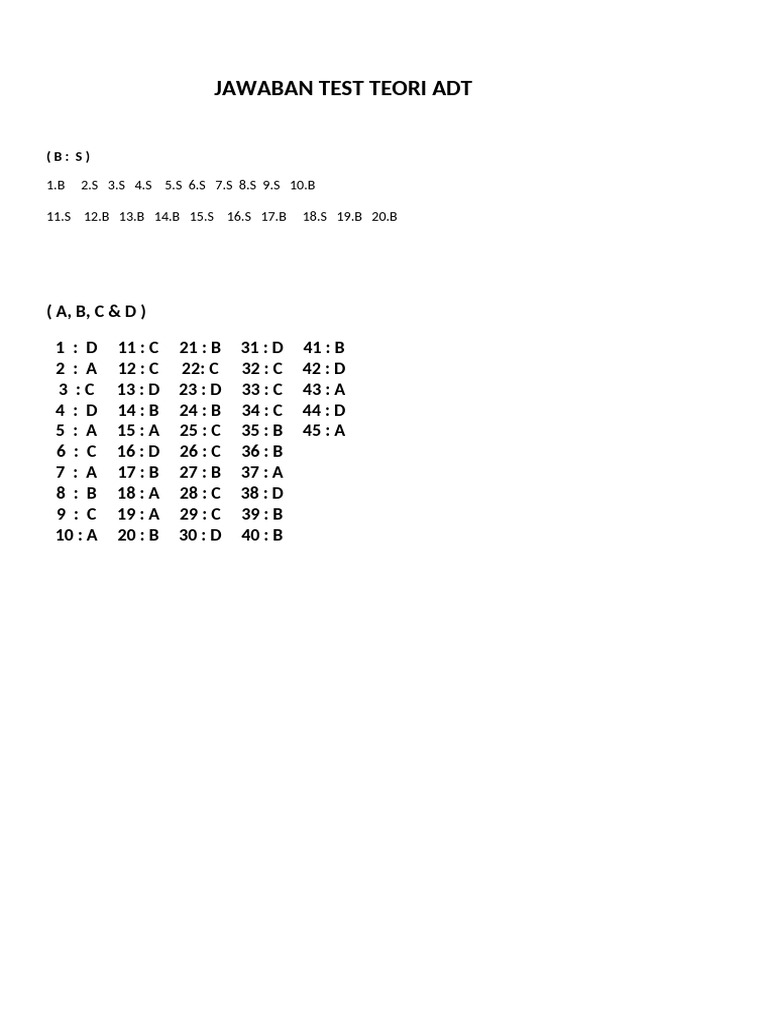 Jawaban Test Teori Adt | PDF