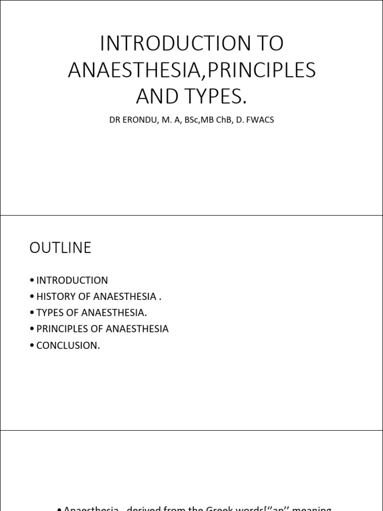 Introduction To Anaesthesia, Principles and Types 1 | PDF