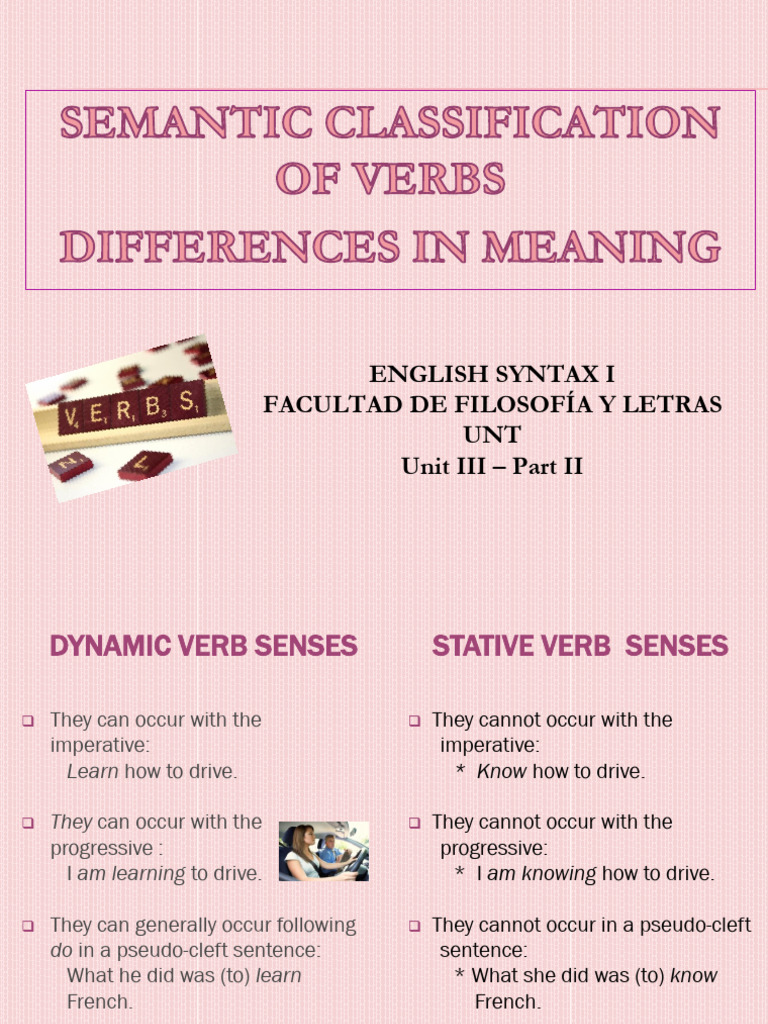 Unit III - 2 - Semantic - Classification of Verbs - Differences - in ...