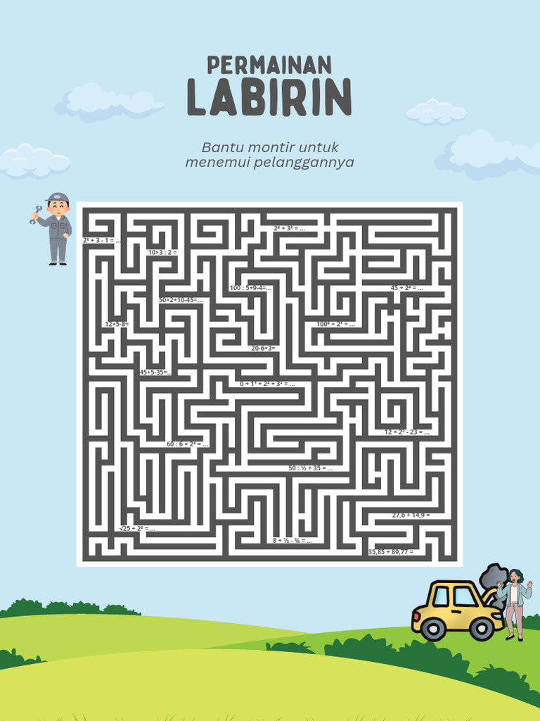 Lembar Kerja Permainan Labirin Dalam Gaya Ilustrasi Berwarna-Warni ...