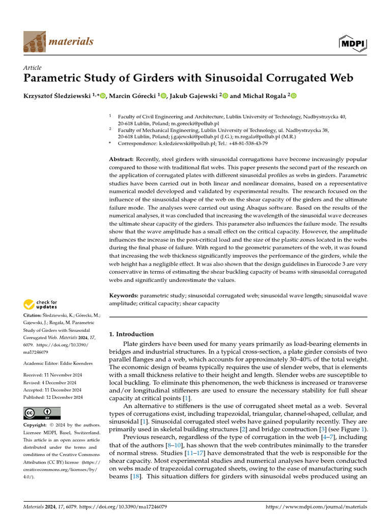 Parametric Study of Girders With Sinusoidal Corrugated Web | PDF ...