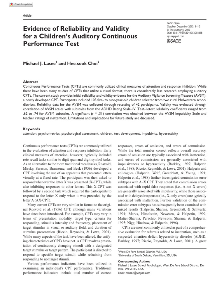 Lasee Choi 2013 Evidence of Reliability and Validity for a Children s ...