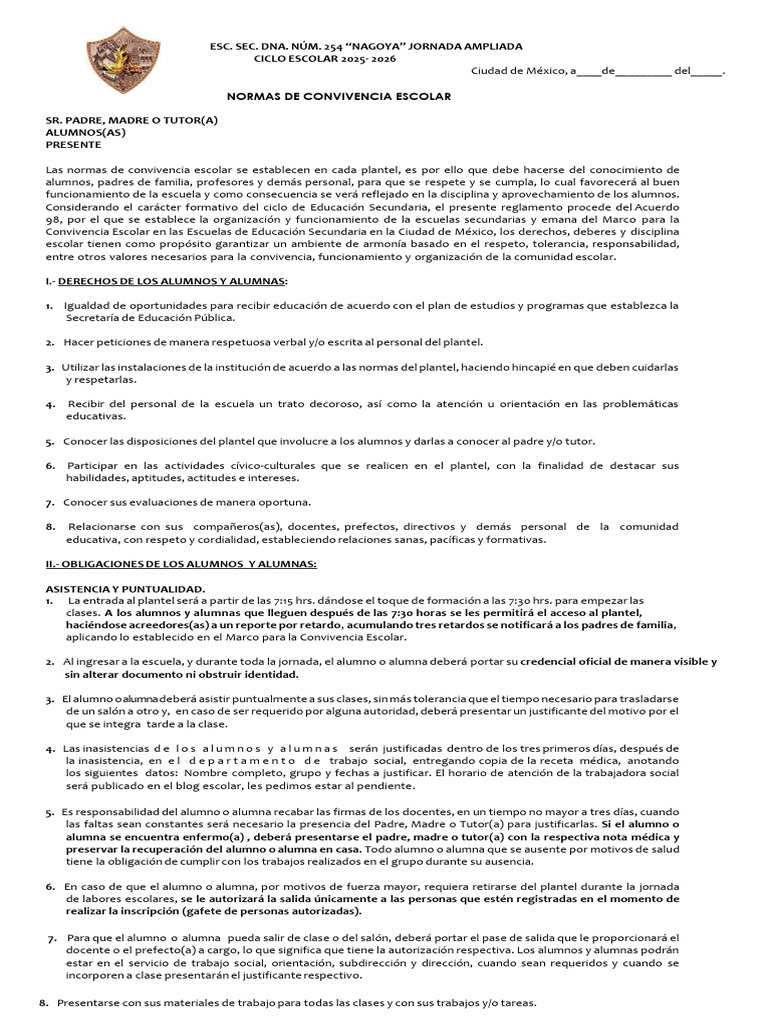 Normas de Convivencia Escolar 2025-2026 | PDF | Trabajo Social